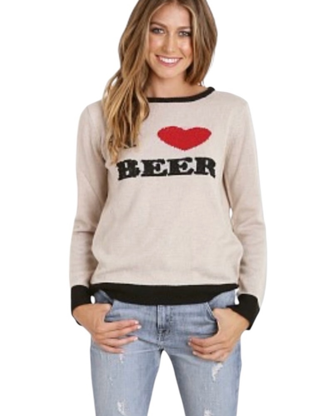 Women’s I Heart Beer Love Beer Crew Neck Sweater size small
